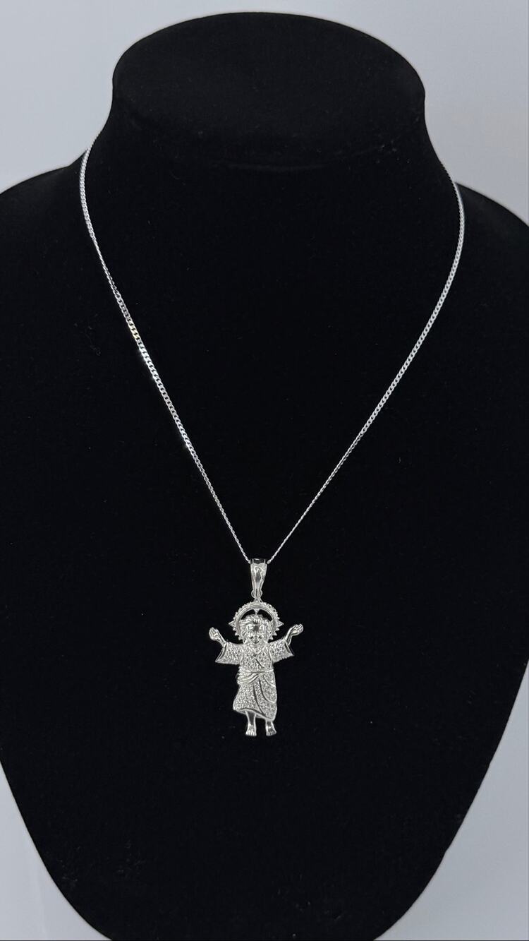 Moissanite Jesus Pendant 2mm Curb Chain Necklace